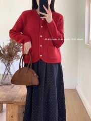 LEN4787 KHOÁC LEN Ô VUÔNG PHỐI TÚI (KEM) 359