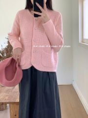 LEN4787 KHOÁC LEN Ô VUÔNG PHỐI TÚI (KEM) 359