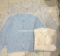 LEN4744 KHOÁC LEN NƠ MÀU ĐÍNH NỔI (XÁM) 337