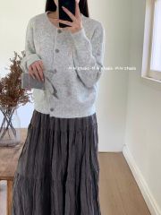 LEN4744 KHOÁC LEN NƠ MÀU ĐÍNH NỔI (XÁM) 337