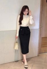 KS1496 - SET CÔNG SỞ ÁO SƠ MI XẾP LY- CHÂN VÁY ĐEN