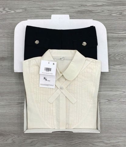 KS1496 - SET CÔNG SỞ ÁO SƠ MI XẾP LY- CHÂN VÁY ĐEN