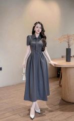 KS1510 - ĐẦM CỐ SƠ MI DÁNG DÀI ( KÈM DÂY NƠ RỜI )- MÀU XÁM