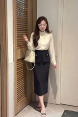 KS1496 - SET CÔNG SỞ ÁO SƠ MI XẾP LY- CHÂN VÁY ĐEN