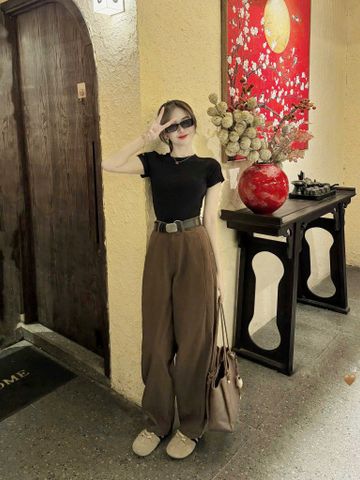 KS1516 - SET ÁO THUN ĐEN - QUẦN KAKI DÀI ( KO KÈM NỊT)