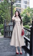 KS1509 - ĐẦM CỐ SƠ MI DÁNG DÀI ( KÈM DÂY NƠ RỜI )- MÀU KEM