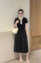 VGU1778 - SET ÁO PHỐI NÚT CỔ - CHÂN VÁY XẾP LY