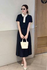 VGU1778 - SET ÁO PHỐI NÚT CỔ - CHÂN VÁY XẾP LY