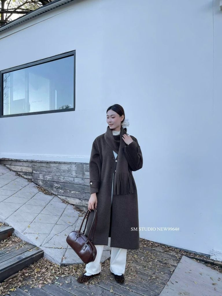 LEN4790 KHOÁC DẠ ÉP DÁNG DÀI + CHOÀNG (NÂU) 9964