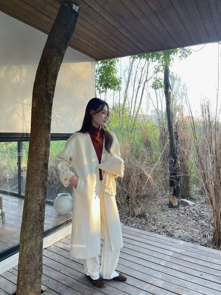 LEN4791 KHOÁC DẠ ÉP DÁNG DÀI + CHOÀNG (KEM) 9964