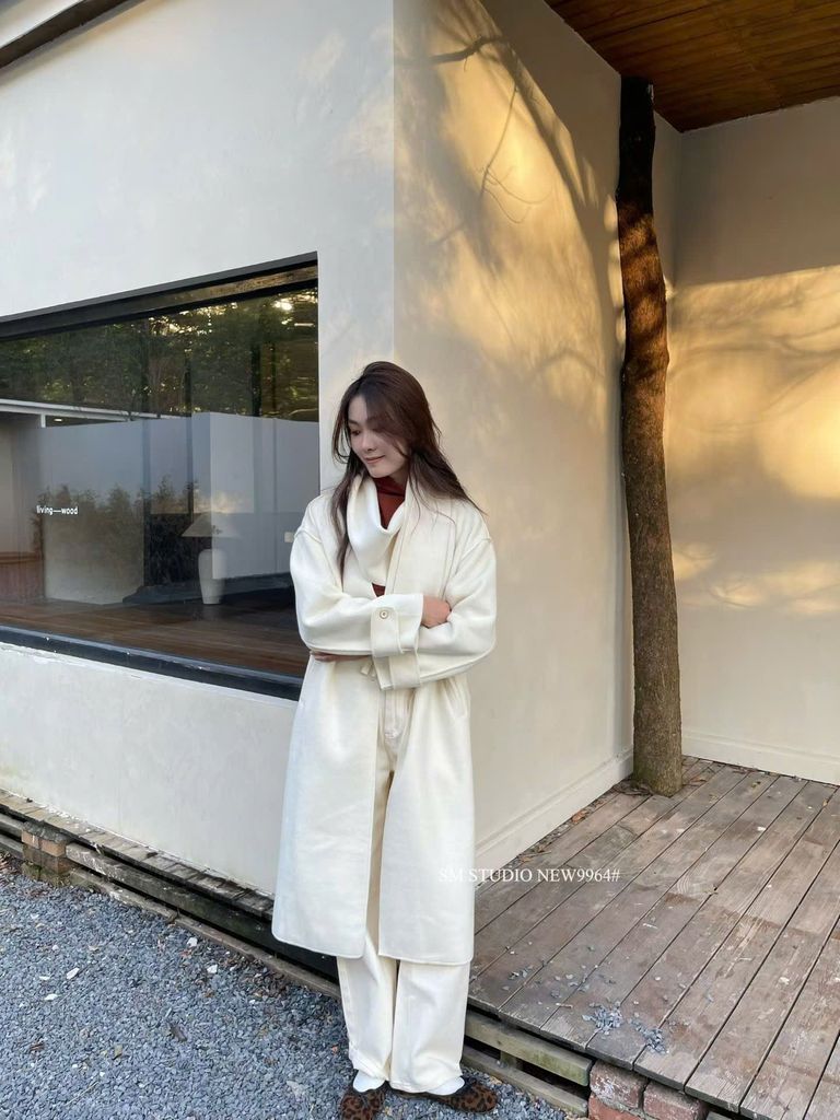 LEN4791 KHOÁC DẠ ÉP DÁNG DÀI + CHOÀNG (KEM) 9964