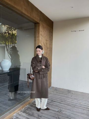 LEN4790 KHOÁC DẠ ÉP DÁNG DÀI + CHOÀNG (NÂU) 9964