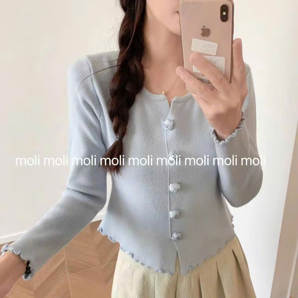 LEN4910 ÁO LEN NÚT HOA (XÁM) 10131