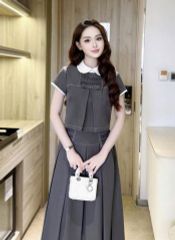 SKY5924 - SET ÁO CỔ SEN ĐÍNH NƠ - CHÂN VÁY XẾP LY