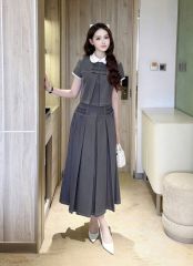 SKY5924 - SET ÁO CỔ SEN ĐÍNH NƠ - CHÂN VÁY XẾP LY
