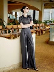 KS1511 - SET ÁO SƠ MI TAY NGẮN PHỐI NÚT KIỂU- QUẦN TAY DÀI ( KÈM NỊT)