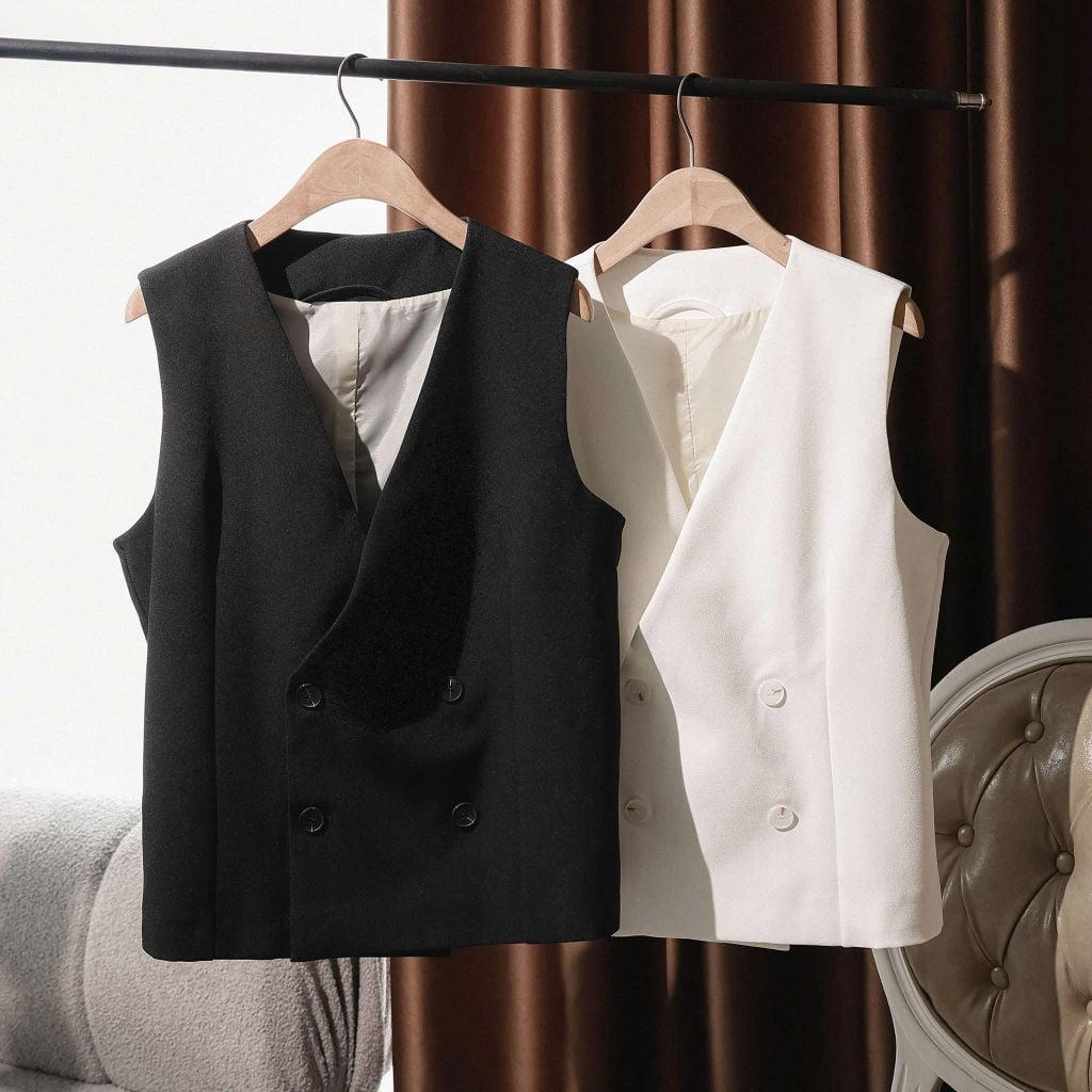 SHE4708 - ÁO GILE ĐÚP LÓT - MÀU ĐEN