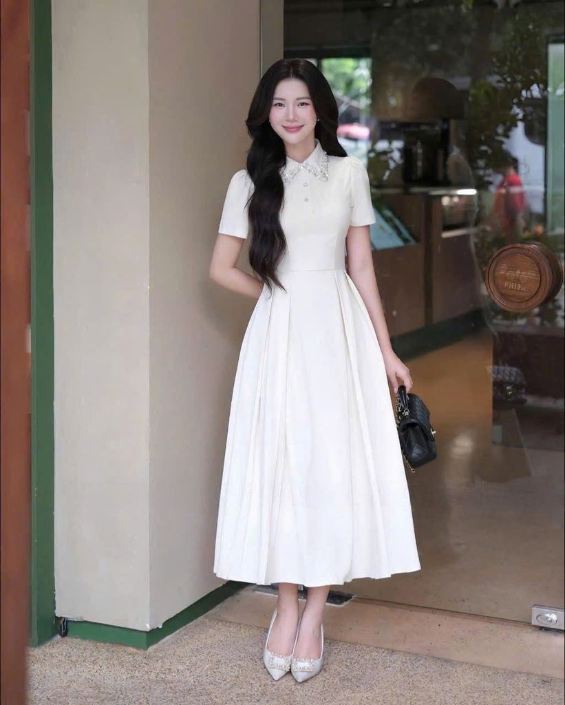 TQ4699 - ĐẦM DÁNG DÀI VIỀN CỔ LẤP LÁNH