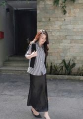 VGU1799 - SET ÁO SƠ MI SỌC DỌC - CHÂN VÁY LỤA ( KÈM KHĂN KHOÀNG)