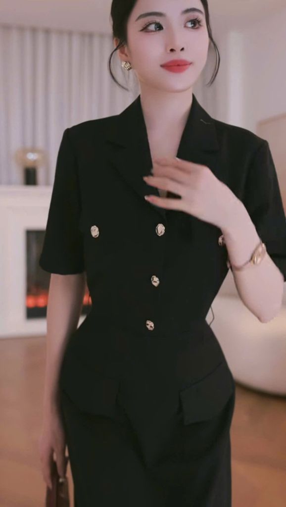 KS1523 - ĐẦM THANH LỊCH DÁNG DÀI PHỐI NẮP TÚI