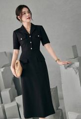 KS1523 - ĐẦM THANH LỊCH DÁNG DÀI PHỐI NẮP TÚI