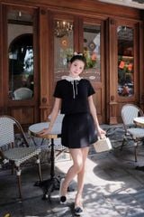 TB9579 - SET ÁO PHỐI NƠ CỔ - CHÂN VÁY NGẮN