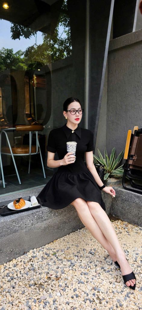 VGU1792 - ĐẦM ĐEN CỔ SƠ MI PHỐI NÚT CHARM