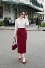 VGU1790 - SET ÁO SƠ MI TAY DÀI - CHÂN VÁY KIỂU MÀU ĐỎ