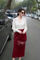 VGU1790 - SET ÁO SƠ MI TAY DÀI - CHÂN VÁY KIỂU MÀU ĐỎ