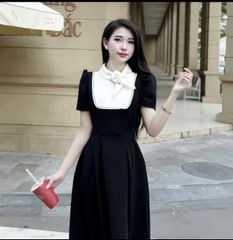 VGU1804 - ĐẦM DÀI PHỐI NƠ CỔ TAG HOA