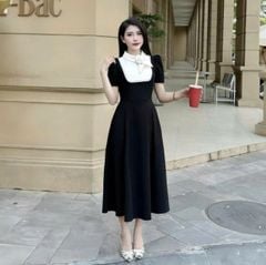 VGU1804 - ĐẦM DÀI PHỐI NƠ CỔ TAG HOA