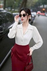 VGU1790 - SET ÁO SƠ MI TAY DÀI - CHÂN VÁY KIỂU MÀU ĐỎ