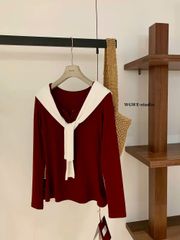 LEN4974 ÁO THUN TAY DÀI PHỐI NÚT WGWE (ĐỎ)