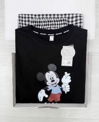 SHE4719 - SET ÁO THUN MICKEY  MÀU ĐEN - QUẦN SỌC CARO DÀI