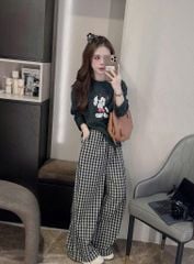 SHE4719 - SET ÁO THUN MICKEY  MÀU ĐEN - QUẦN SỌC CARO DÀI