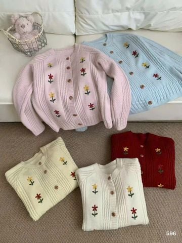 LEN5017 CARDIGAN LEN HOA NÚT GỖ (X.BIỂN) 596