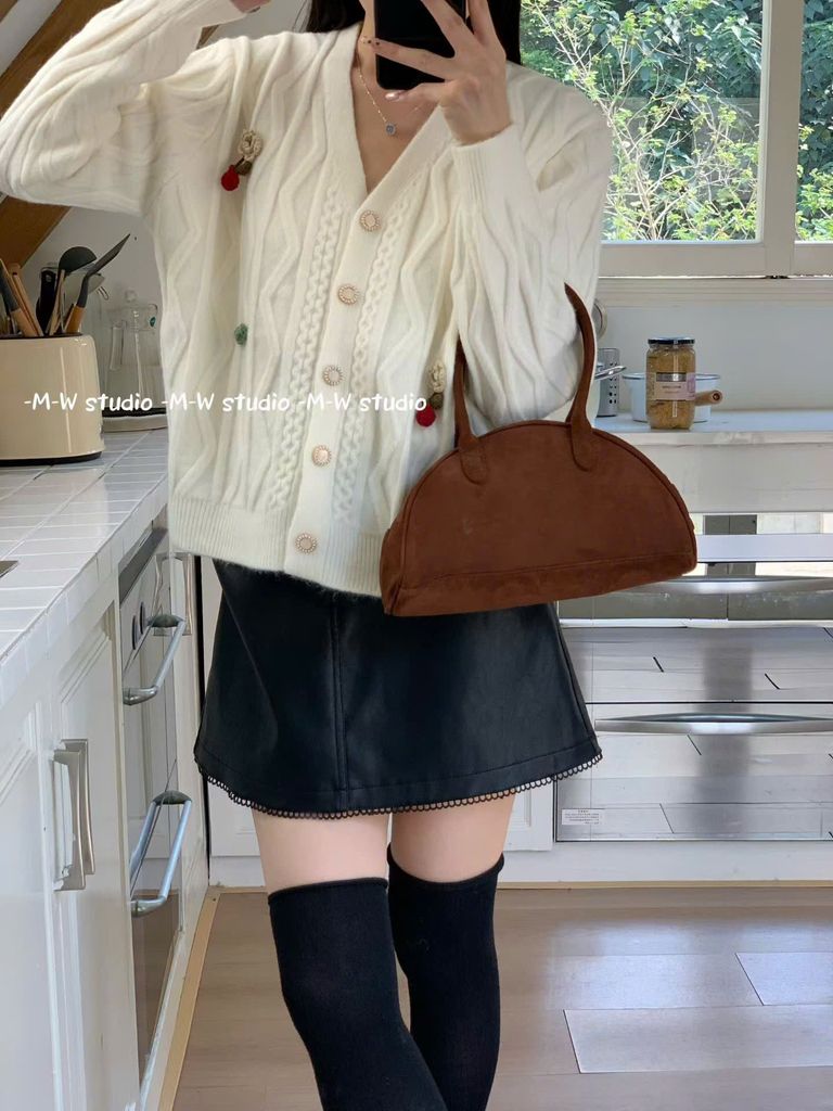 LEN5042 CARDIGAN LEN HOA NÚT NGỌC (DA)