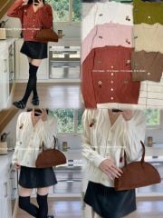 LEN5040 CARDIGAN LEN HOA NÚT NGỌC (ĐỎ)