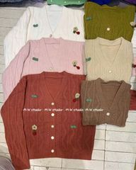 LEN5042 CARDIGAN LEN HOA NÚT NGỌC (DA)