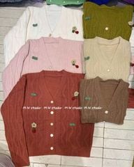 LEN5040 CARDIGAN LEN HOA NÚT NGỌC (ĐỎ)