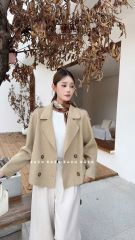 LEN5072 KHOÁC DẠ ÉP NHŨ CỔ VEST FORM NGẮN (NÂU) 983-208