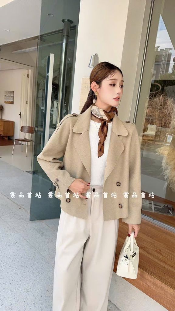 LEN5072 KHOÁC DẠ ÉP NHŨ CỔ VEST FORM NGẮN (NÂU) 983-208