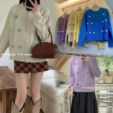 LEN5107 CARDIGAN HOA NỔI NÚT BỌC (TÍM)