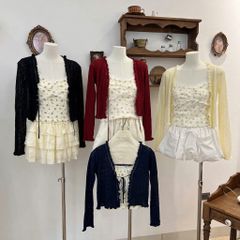 LEN5103 KHOÁC LEN (ĐEN) + ÁO DÂY HOA NHÍ 3637