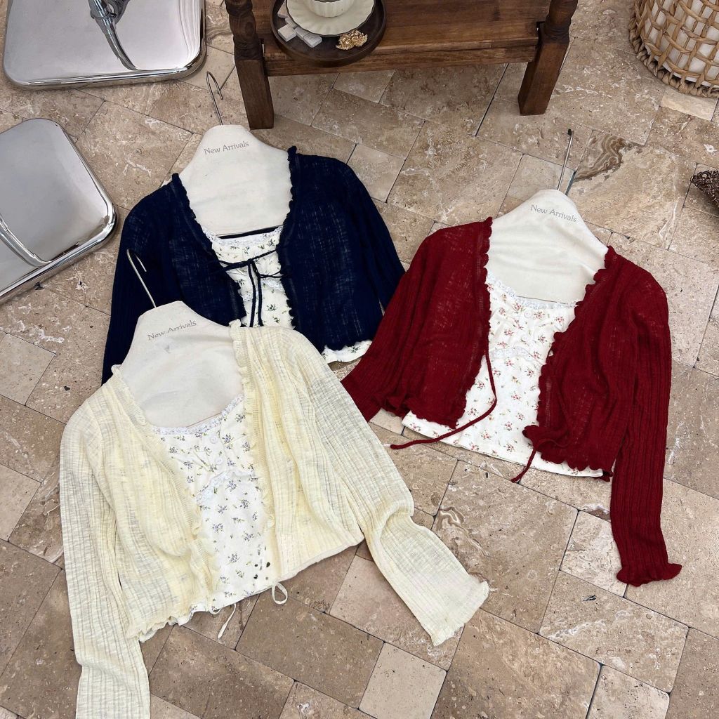 LEN5103 KHOÁC LEN (ĐEN) + ÁO DÂY HOA NHÍ 3637