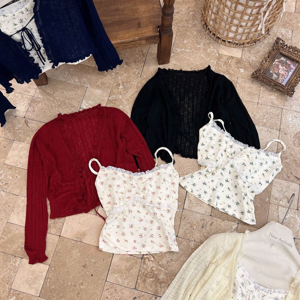 LEN5103 KHOÁC LEN (ĐEN) + ÁO DÂY HOA NHÍ 3637