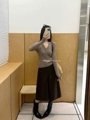 LEN5229 ÁO LEN NGỰA TAY DÀI PHỐI NÚT (NÂU DA) 8807