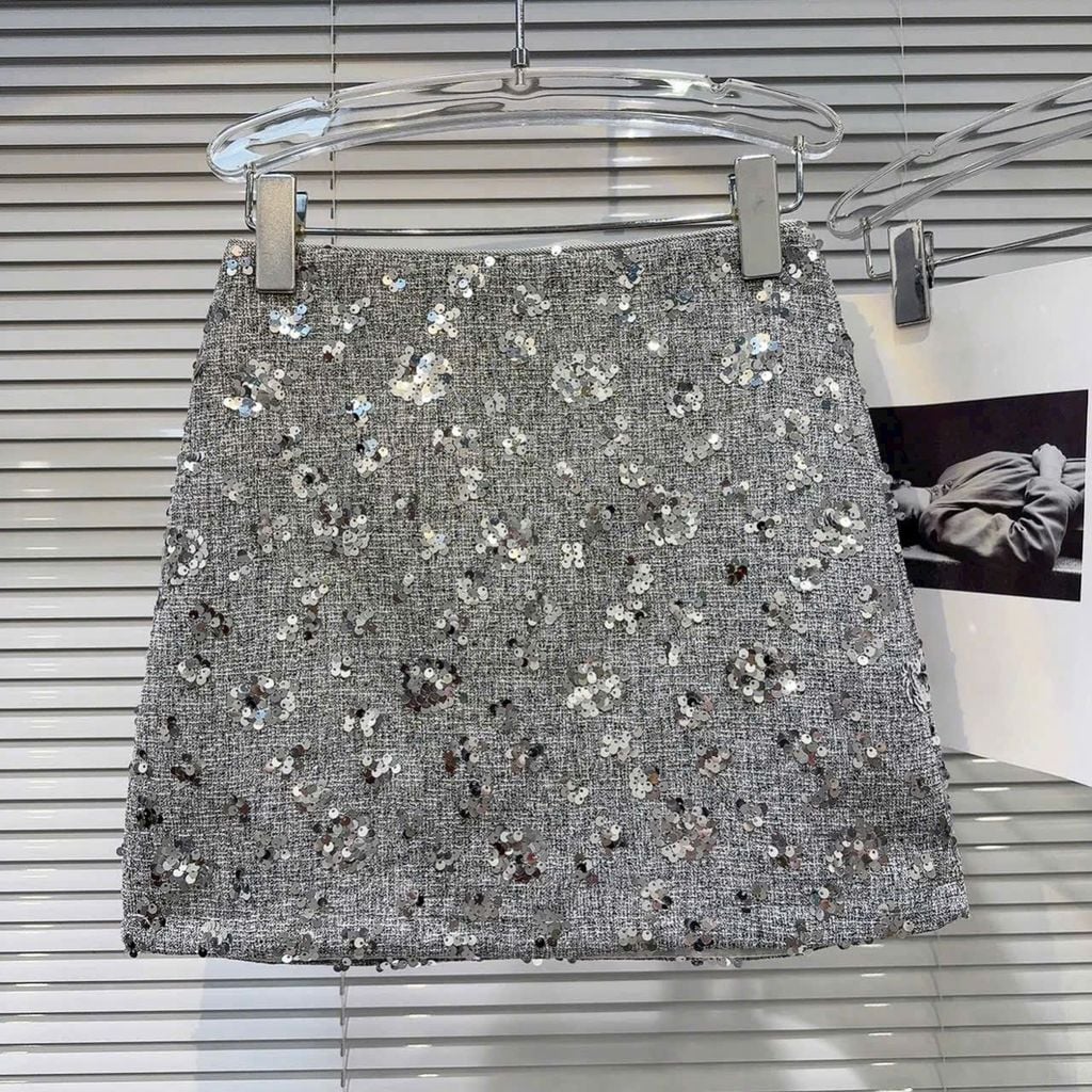 TB9628 CHÂN VÁY DẠ KIM SA NGẮN (XÁM)