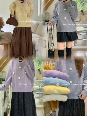 LEN5252 ÁO LEN HOA NỔI TAY CỔ TRÒN (X.BIỂN) 169