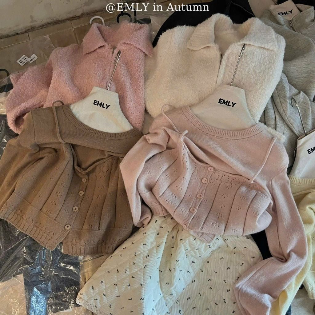 LEN5236 SET LEN ÁO TAY DÀI PHỐI ÁO DÂY (KEM) F816